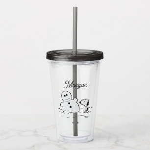 Peanuts Snoopy Builds A Snowman Add Your Name Acrylic Tumbler