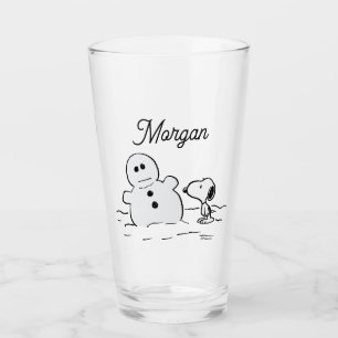 Peanuts Snoopy Builds A Snowman Add Your Name Glass