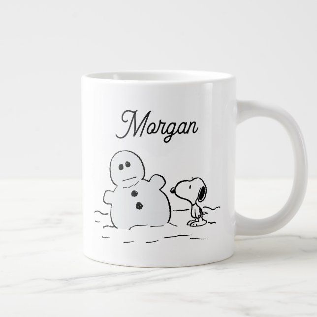 Peanuts | Snoopy Builds A Snowman | Add Your Name Large Coffee Mug (Right)