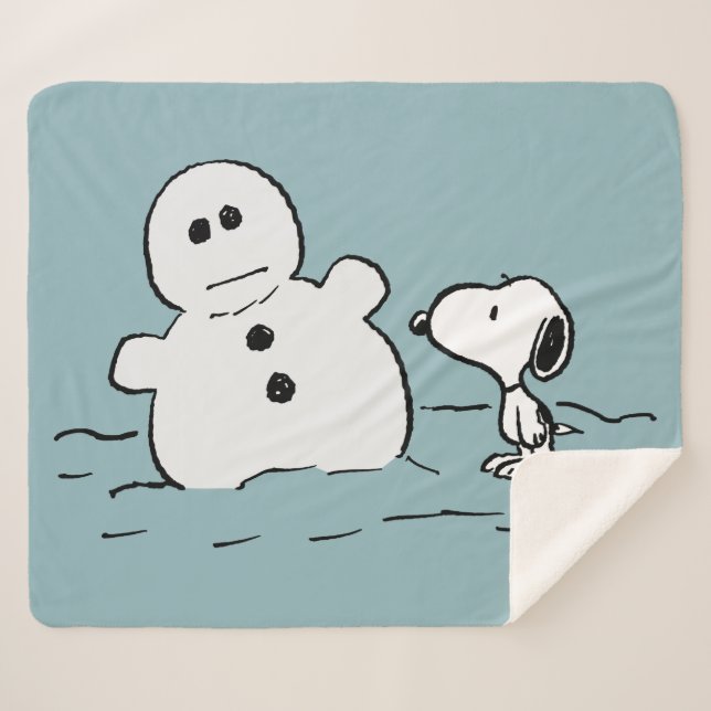 Peanuts | Snoopy Builds A Snowman Sherpa Blanket (Front (Horizontal))