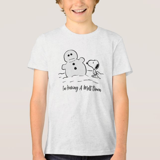 Peanuts | Snoopy Builds A Snowman Tri-Blend Shirt (Front)