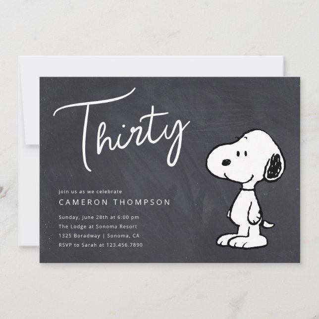 Peanuts Snoopy - Chalkboard 30th Birthday Invitation (Front)