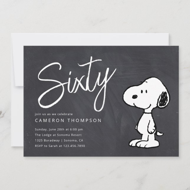 Peanuts Snoopy - Chalkboard 60th Birthday Invitation (Front)