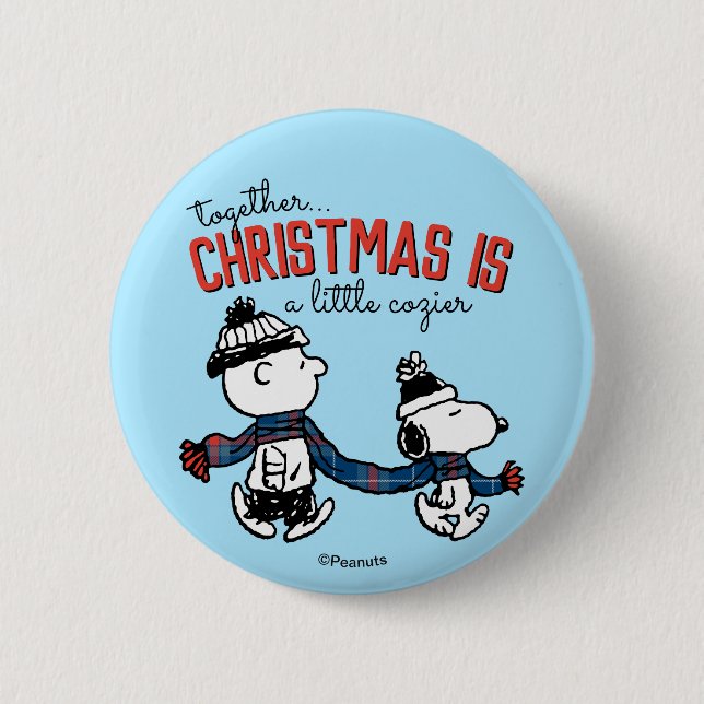 Peanuts | Snoopy & Charlie Brown Winter Scarf 6 Cm Round Badge (Front)