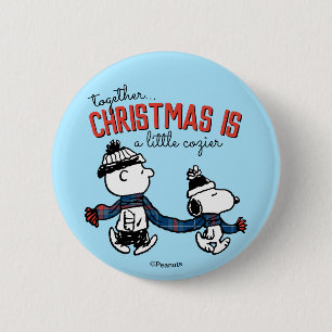 Peanuts   Snoopy & Charlie Brown Winter Scarf 6 Cm Round Badge