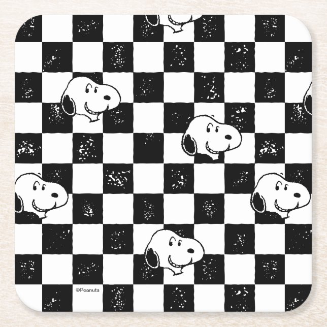 Peanuts | Snoopy Chequered Flag Square Paper Coaster (Front)