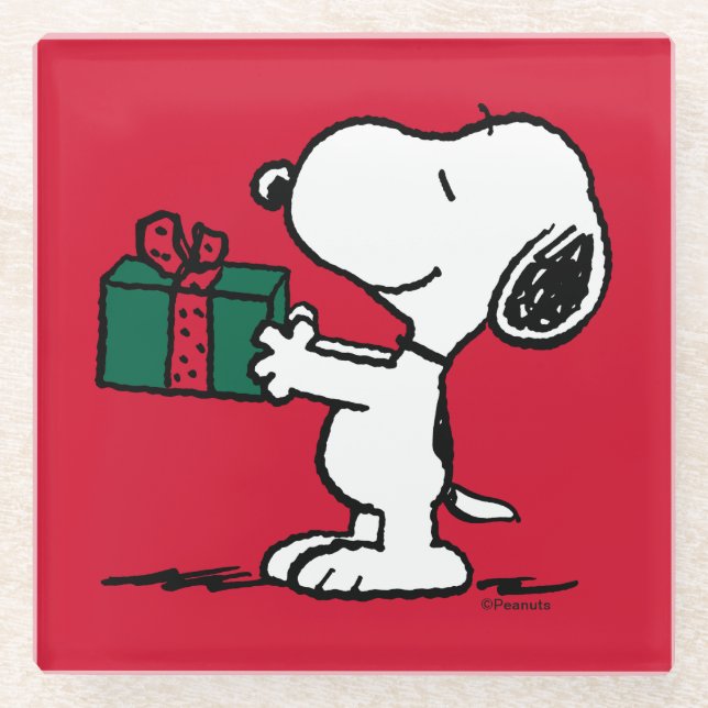 Peanuts | Snoopy Christmas Gift Giver Glass Coaster (Front)