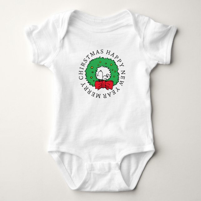 Peanuts | Snoopy Christmas Wreath Baby Bodysuit (Front)