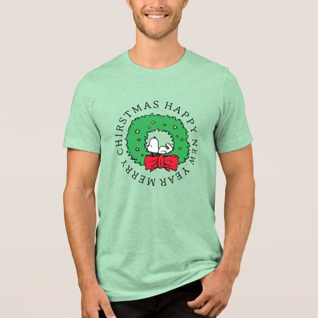 Peanuts | Snoopy Christmas Wreath Tri-Blend Shirt (Front)