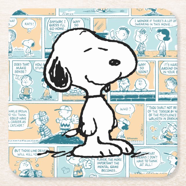 Peanuts | Snoopy Comic Pattern Square Paper Coaster (Front)