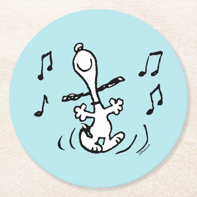 Peanuts | Snoopy Dancing Round Paper Coaster (Front)