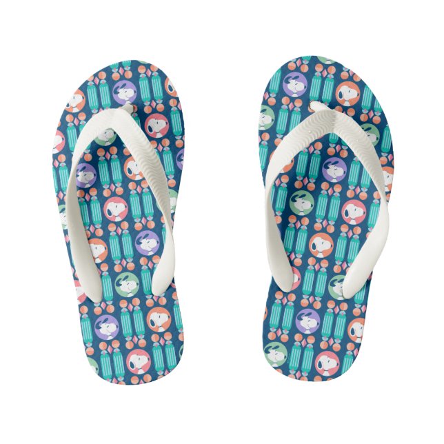 Peanuts | Snoopy Dark Blue Deco Dreams Pattern Kid's Flip Flops (Footbed)