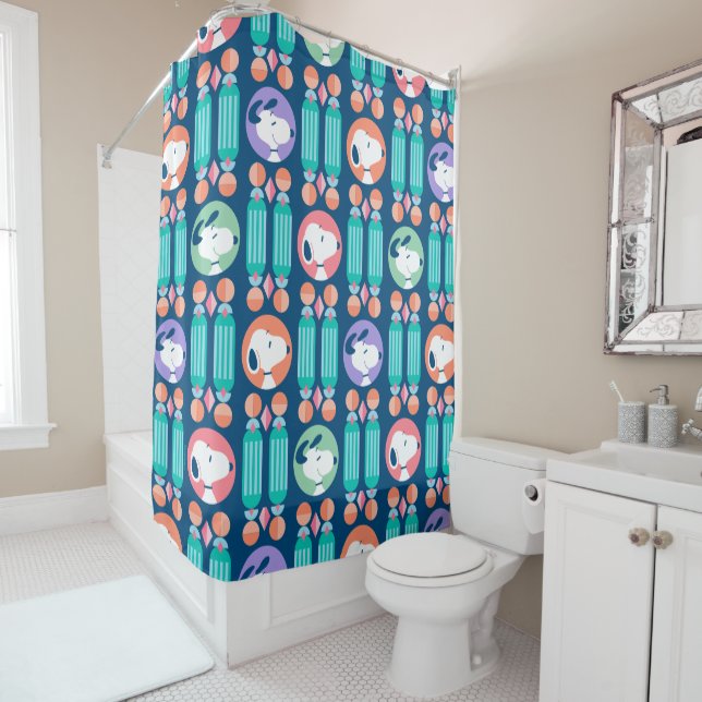 Peanuts | Snoopy Dark Blue Deco Dreams Pattern Shower Curtain (In Situ)