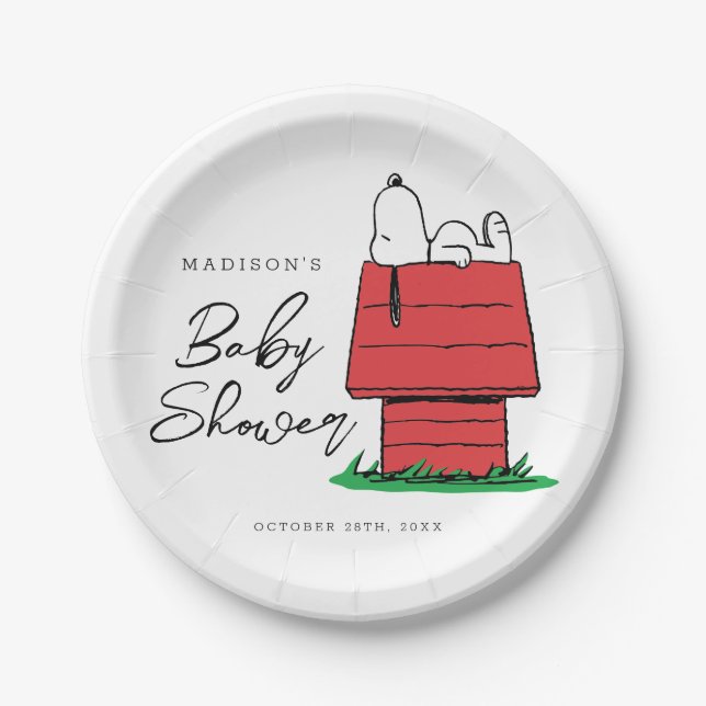 Peanuts Snoopy Dog House | Baby Shower Paper Plate (Front)