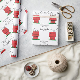 Peanuts Snoopy Dog House Baby Shower Wrapping Paper