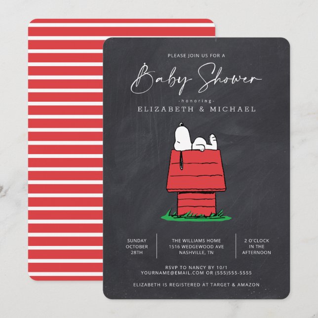 Peanuts Snoopy Dog House - Chalkboard Baby Shower  Invitation (Front/Back)