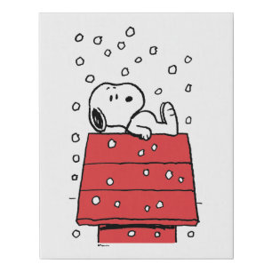 Peanuts   Snoopy Doghouse Snowflakes Faux Canvas Print