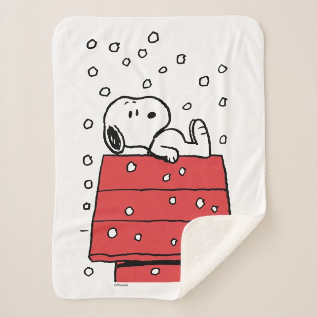 Peanuts | Snoopy Doghouse Snowflakes Sherpa Blanket (Front)