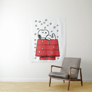 Peanuts   Snoopy Doghouse Snowflakes Tapestry