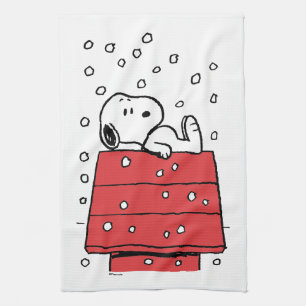 Peanuts   Snoopy Doghouse Snowflakes Tea Towel