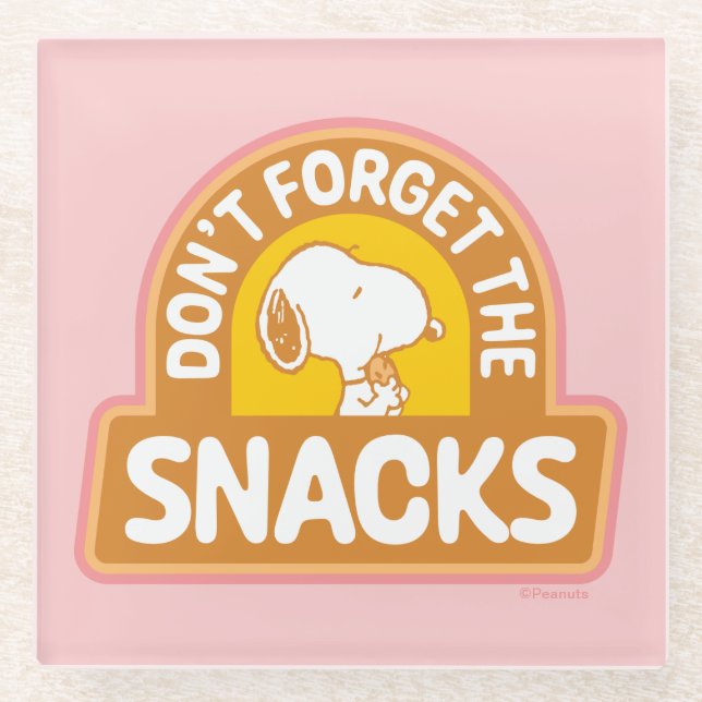 Peanuts | Snoopy Don't Forget the Snacks Glass Coaster (Front)