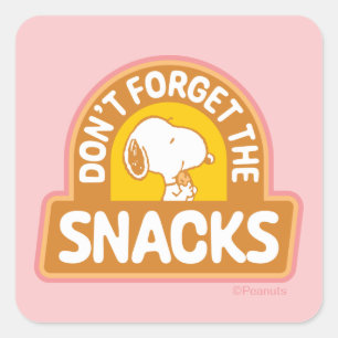 Peanuts   Snoopy Don't Forget the Snacks Square Sticker