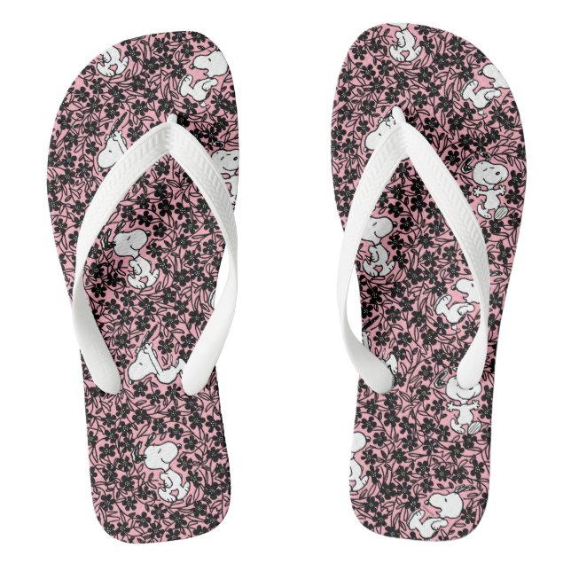 Peanuts | Snoopy Flower Vine Pattern Flip Flops (Footbed)