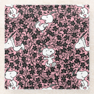 Peanuts Snoopy Flower Vine Pattern Glass Coaster