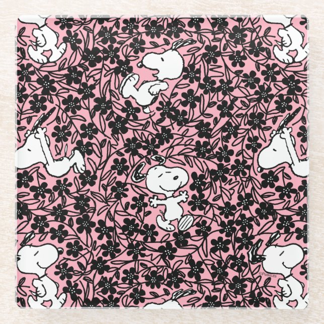 Peanuts | Snoopy Flower Vine Pattern Glass Coaster (Front)