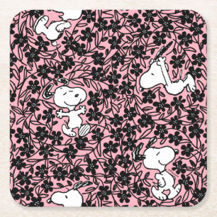 Peanuts Snoopy Flower Vine Pattern Square Paper Coaster