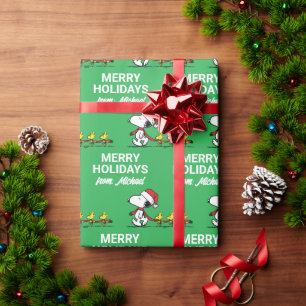 Peanuts   Snoopy & Friends Winter   Add Your Name Wrapping Paper