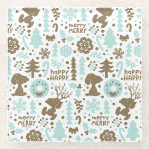 Peanuts Snoopy Frosty Christmas Pattern Glass Coaster