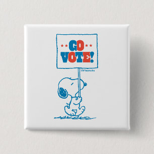 Peanuts   Snoopy - Go Vote Sign 15 Cm Square Badge