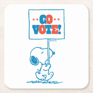 Peanuts Snoopy - Go Vote Sign Square Paper Coaster