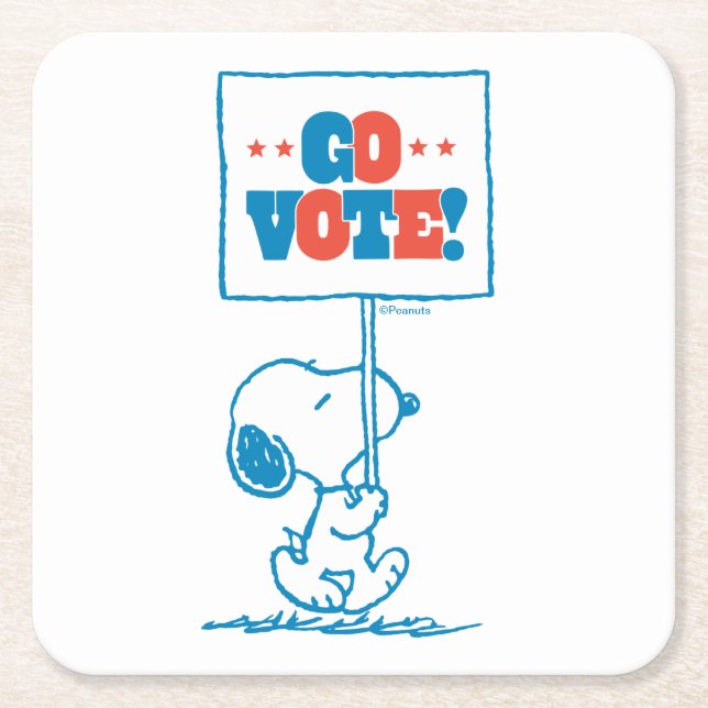 Peanuts | Snoopy - Go Vote Sign Square Paper Coaster (Front)