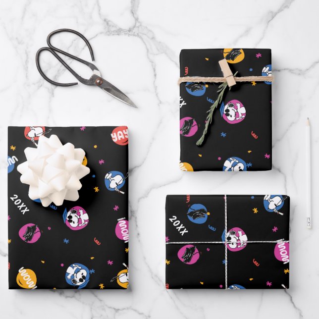 Peanuts Snoopy Graduation Celebration Pattern Wrapping Paper Sheet (Front)