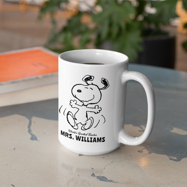 Peanuts | Snoopy Greatest Teacher Personalised Coffee Mug (Mug on table)