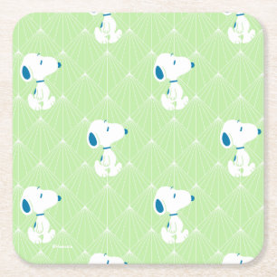 Peanuts Snoopy Green Deco Dreams Pattern Square Paper Coaster