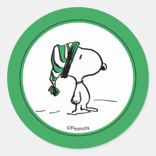Peanuts   Snoopy Green Snow Cap Classic Round Sticker