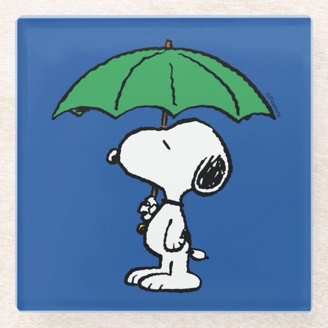 Peanuts | Snoopy Green Umbrella Glass Coaster (Front)