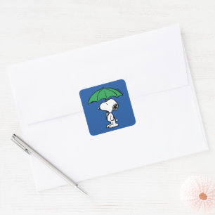 Peanuts   Snoopy Green Umbrella Square Sticker