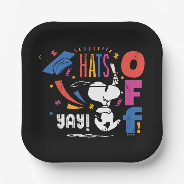 Peanuts Snoopy Hats Off To You Graduation Congrats Paper Plate (Front)