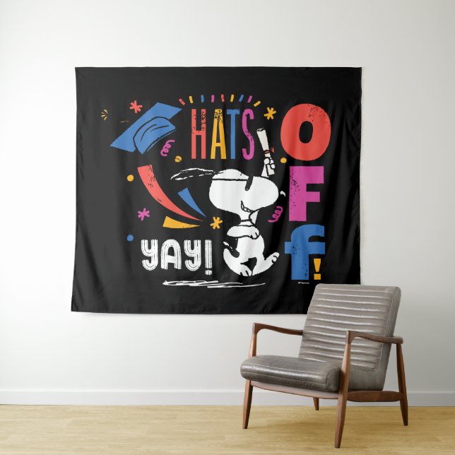 Peanuts Snoopy Hats Off To You Graduation Congrats Tapestry (In Situ (Horizontal))