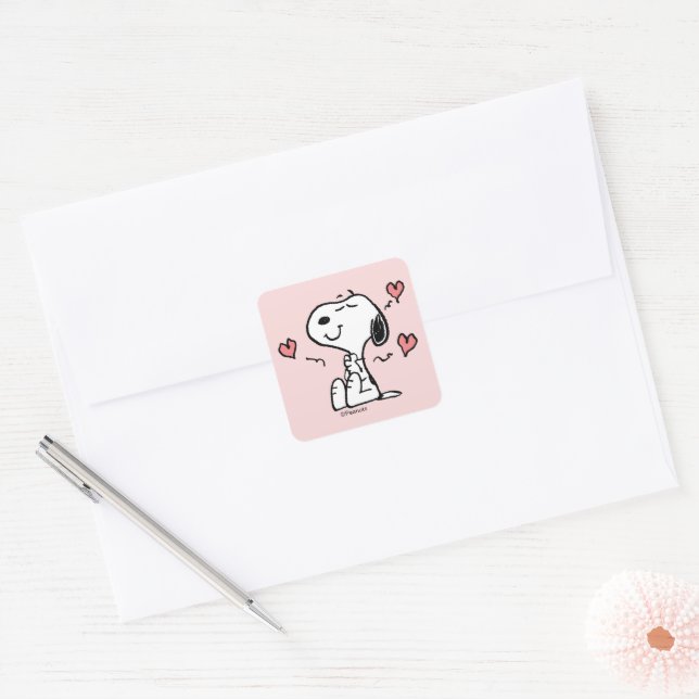 Peanuts | Snoopy Hearts Square Sticker (Envelope)