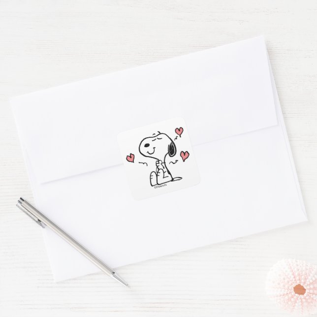 Peanuts | Snoopy Hearts Square Sticker (Envelope)