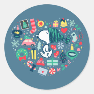 Peanuts   Snoopy Holiday Happiness Heart Classic Round Sticker