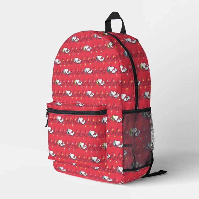 Peanuts | Snoopy Holiday Ho Ho Ho Holiday Pattern Printed Backpack (Back Corner Right)
