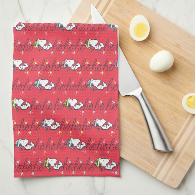 Peanuts | Snoopy Holiday Ho Ho Ho Holiday Pattern Tea Towel (Quarter Fold)