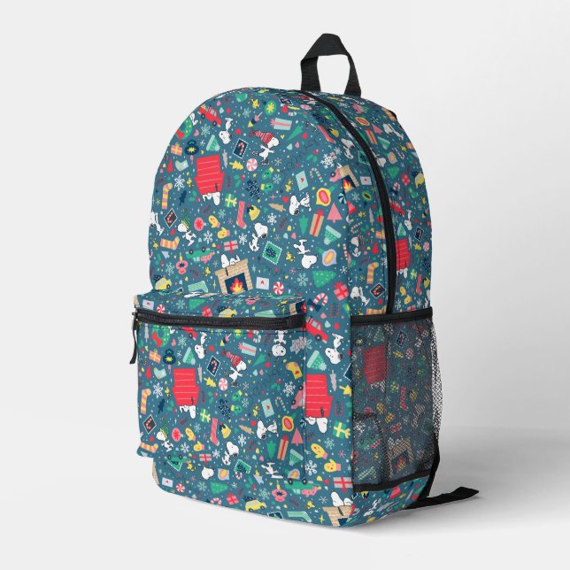 Peanuts | Snoopy Holiday Pattern Printed Backpack (Back Corner Right)