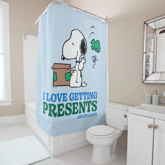 Peanuts | Snoopy I Love Getting Presents Shower Curtain (In Situ)